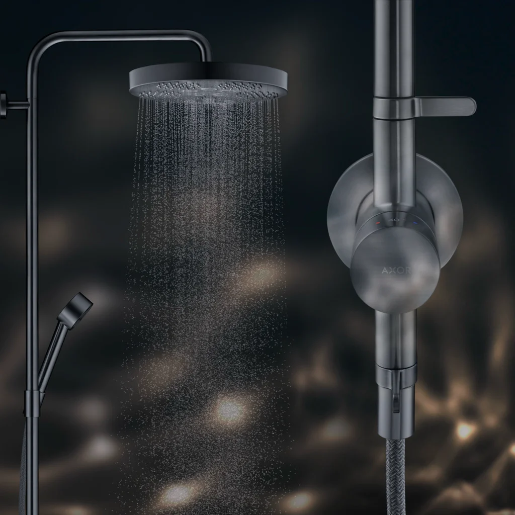 Hansgrohe AXOR One Showerpipe Unterputz mit Thermostat und Kopfbrause 280 1jet BBC, Brushed Black Chrome Hansgrohe AXOR One Showerpipe Unterputz mit Thermostat und Kopfbrause 280 1jet BBC, Brushed Black Chrome