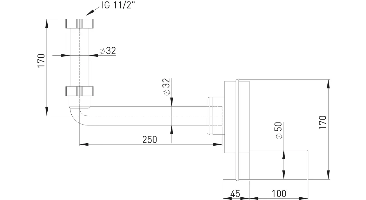 Wandeinbaugeruchverschluss KS weiß DN 32 Abgang waagerecht 50mm Einlaufbg. 90Grad Wandeinbaugeruchverschluss KS weiß DN 32 Abgang waagerecht 50mm Einlaufbg. 90Grad