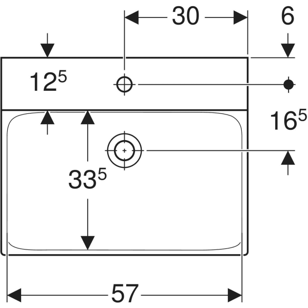 Wandwaschtisch „Xeno2“, rechteckig, mittig 60 × 48 cm in weiß alpin mit KeraTect®