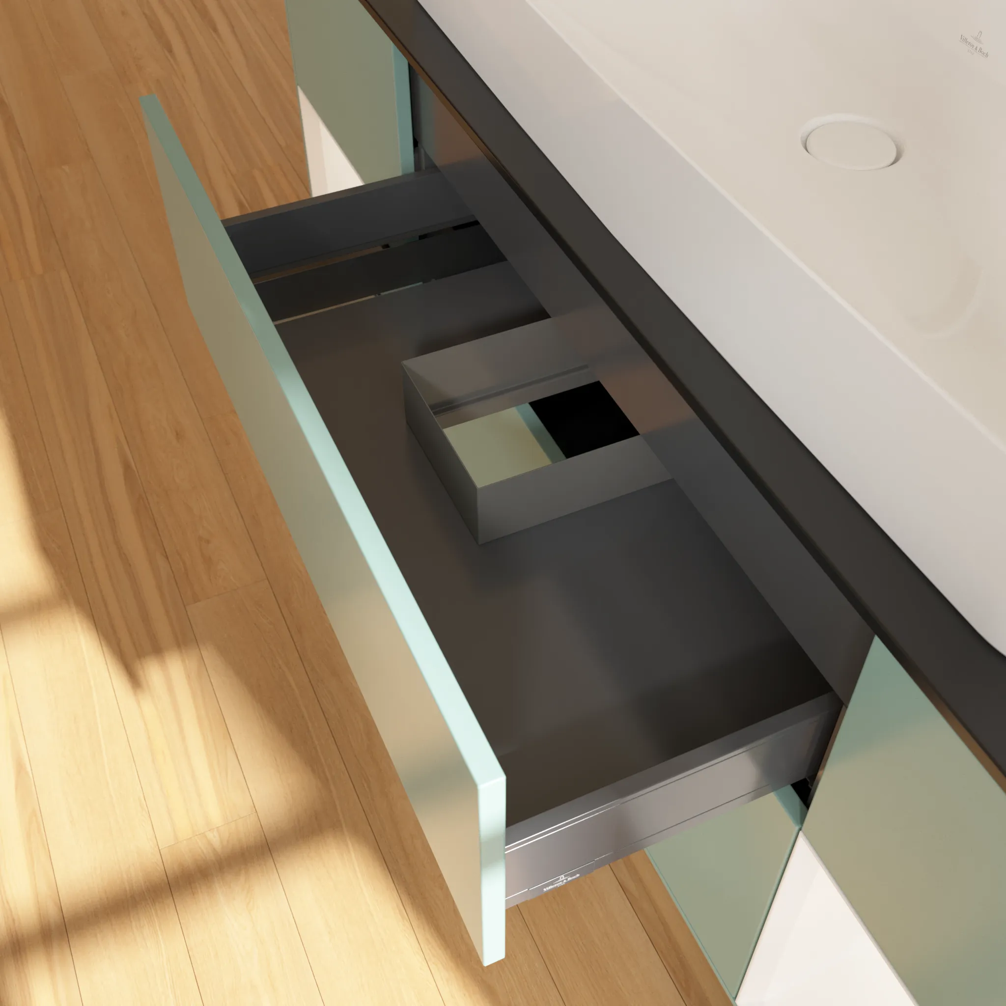 Villeroy & Boch Waschtischunterschrank „Finion“ für Schrankwaschtisch 1600 × 603 × 501 mm Olive Matt Lacquer, für Becken mittig Villeroy & Boch Waschtischunterschrank „Finion“ für Schrankwaschtisch 1600 × 603 × 501 mm Olive Matt Lacquer, für Becken mittig
