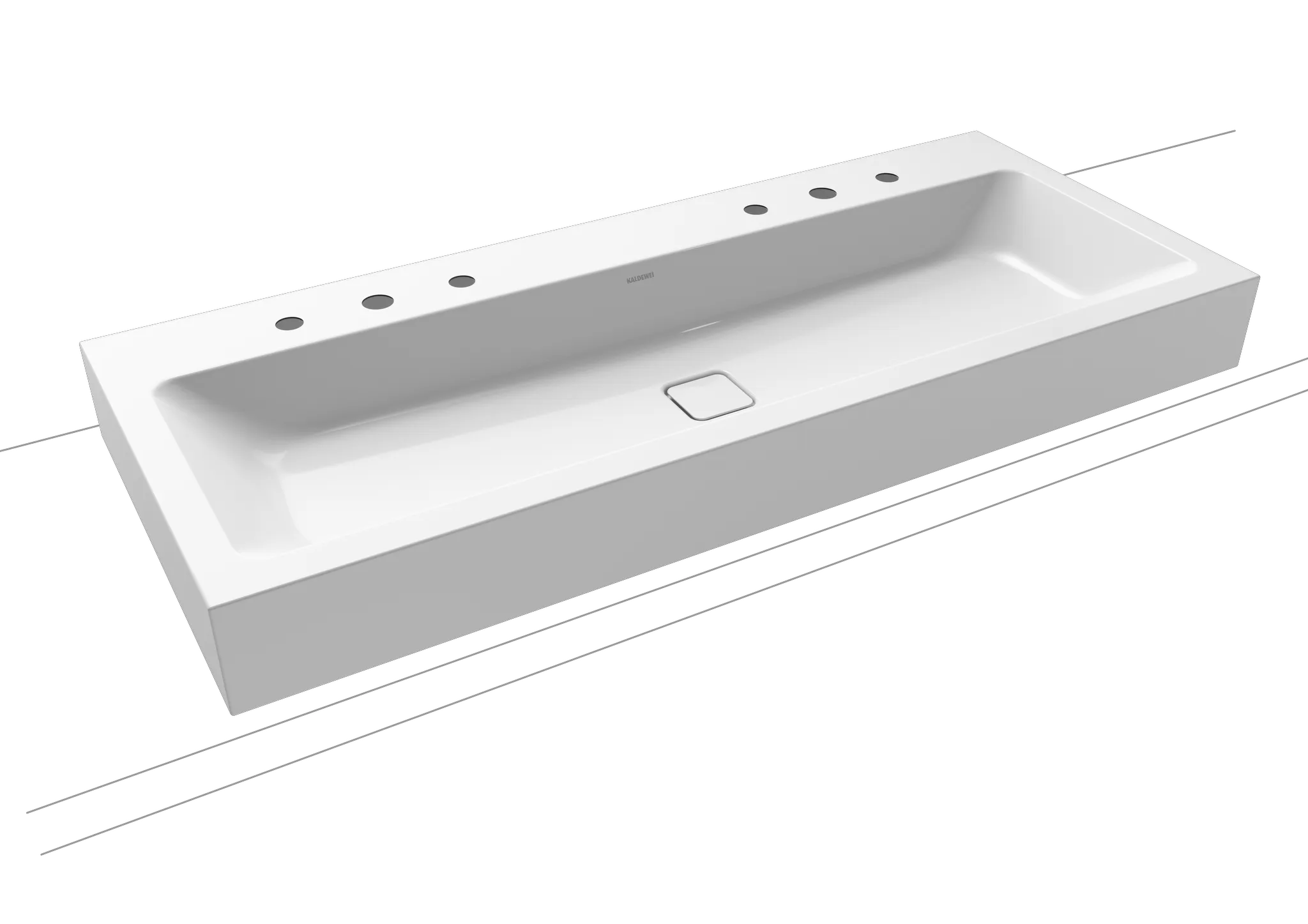 Doppelwaschtisch „Cono“ 120 × 50 cm, mittig, ohne Überlauf, mit Hahnlochbohrung in alpinweiß mit Perl-Effekt
