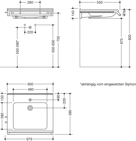 Wandwaschtisch 67,9 × 58 × 14 cm in Schwarz tiefmatt