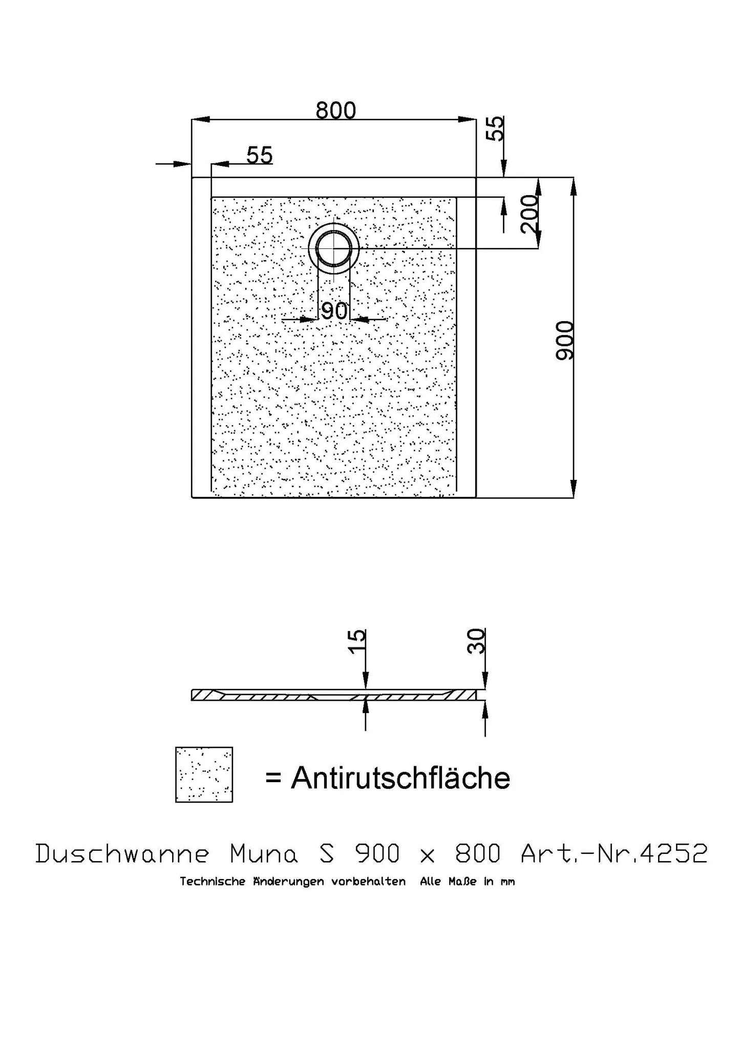 Duschwanne „Muna S“ Rechteck 90 × 80 cm in Weiß