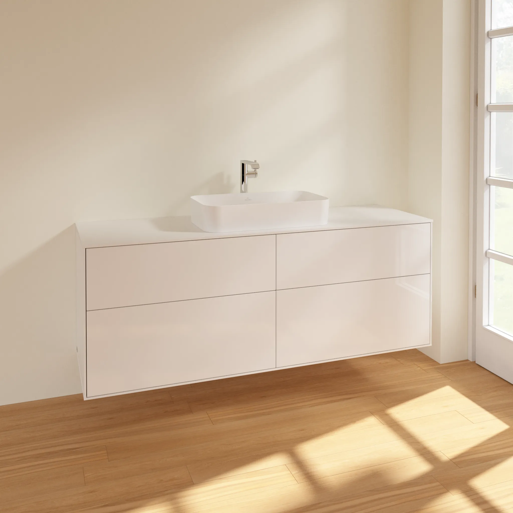 Villeroy & Boch Waschtischunterschrank „Finion“ für Schrankwaschtisch 1600 × 603 × 501 mm Glossy White Lacquer, für Becken mittig, mit Hahnlochbohrung