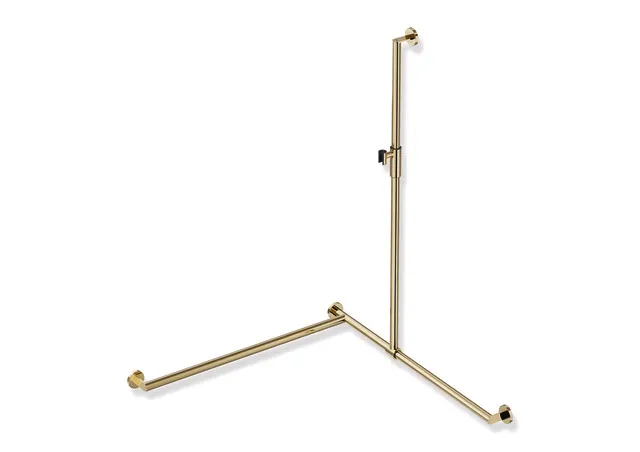 Duschhandlauf mit verschiebbarer Brausehalterstange, Edelstahl, PVD, mit magnetischem Brausehalter, senkrechte Länge 1250 mm, waagerechte Längen 965 mm, D: 32 mm, Ausführung links, in Farbe CK (Messing glänzend)