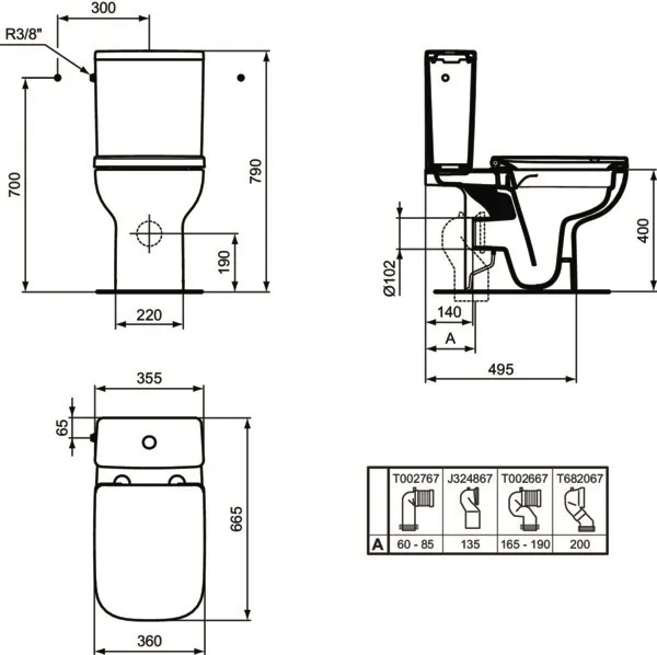 Standtiefspül-WC Kombination i.life A 360x665x790mm Weiß