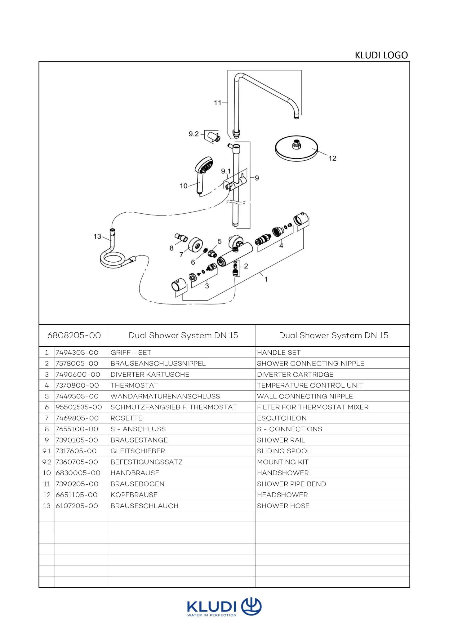 Kludi LOGO NEO Thermostat Dual Shower System mit chromfarbener Kopfbrause 250 mm, Thermostat-Brausearmatur und 3S Handbrause mattschwarz Kludi LOGO NEO Thermostat Dual Shower System mit chromfarbener Kopfbrause 250 mm, Thermostat-Brausearmatur und 3S Handbrause mattschwarz
