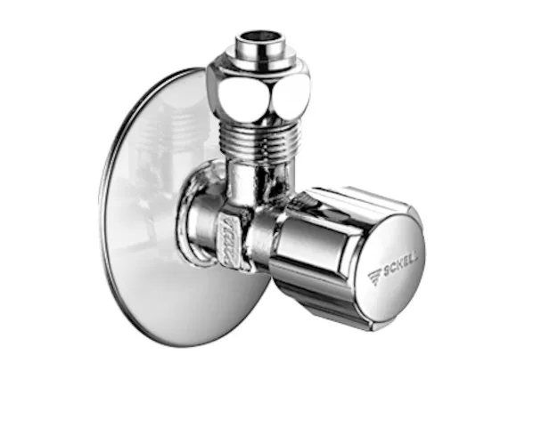 Eckventil mit Regulierfunktion COMFORT, COMFORT-Griff, Rosette Ø 54 mm (Tiefe 3 mm), DN 15 G 1/2 AG, Überwurfmutter DN 10 G 3/8 IG, chrom