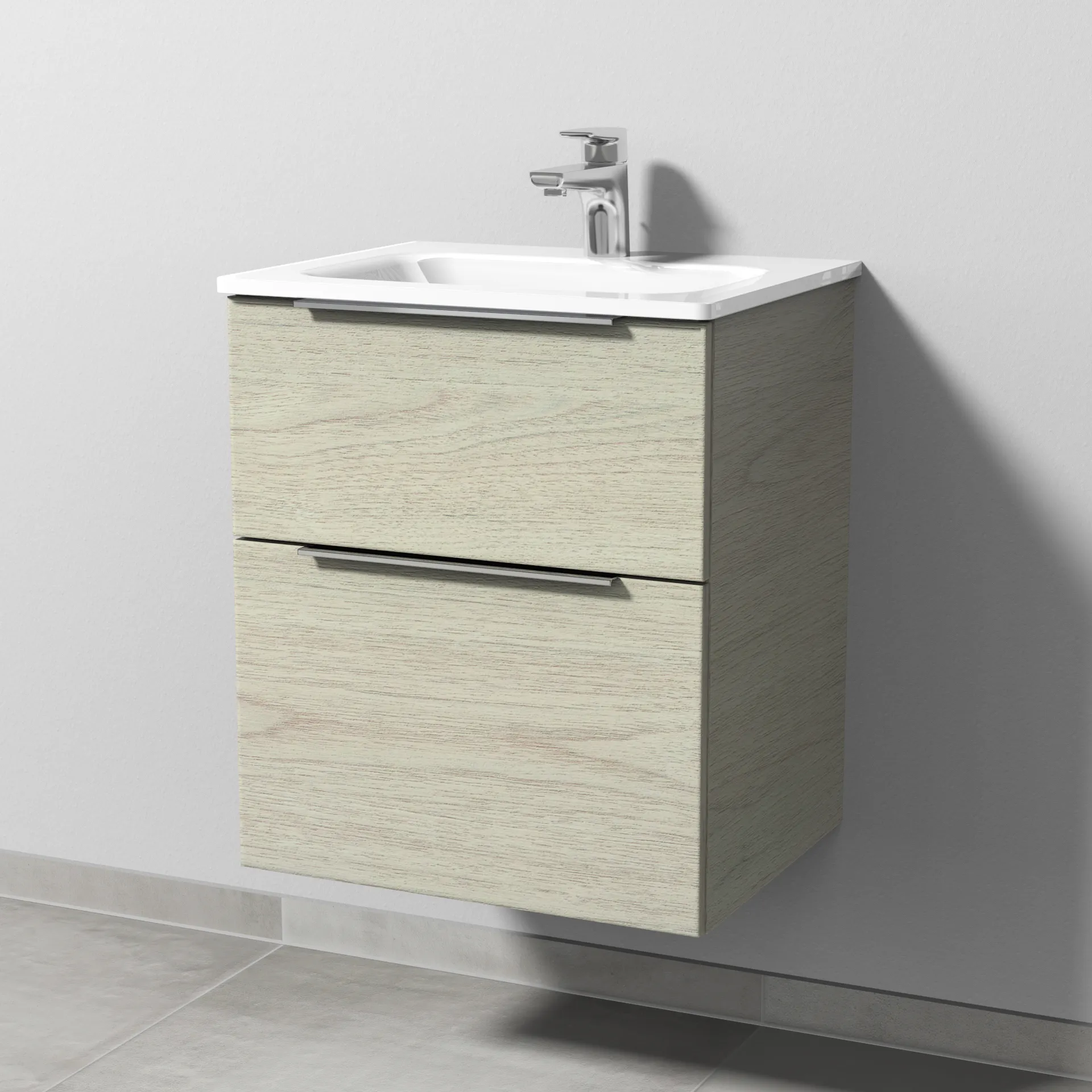 Sanipa Glas-Waschtisch-Set mit Waschtischunterschrank „3way“ 50 × 40,7 × 58,2 cm in White Oak