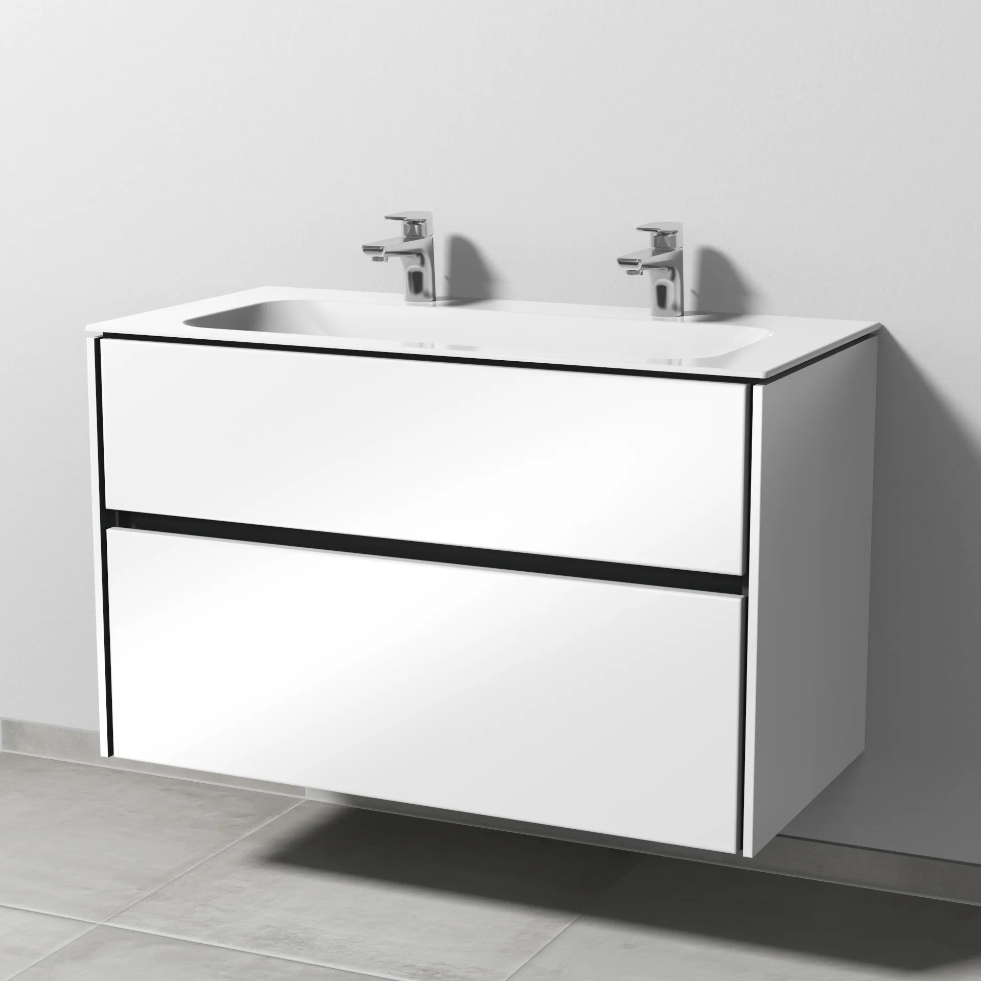 Keramik-Waschtisch-Set mit Waschtischunterschrank „Twiga“ 99 × 50 × 61 cm in Weiß (glanz), ohne Beleuchtung, mit Hahnlochbohrung Keramik-Waschtisch-Set mit Waschtischunterschrank „Twiga“ 99 × 50 × 61 cm in Weiß (glanz), ohne Beleuchtung, mit Hahnlochbohrung
