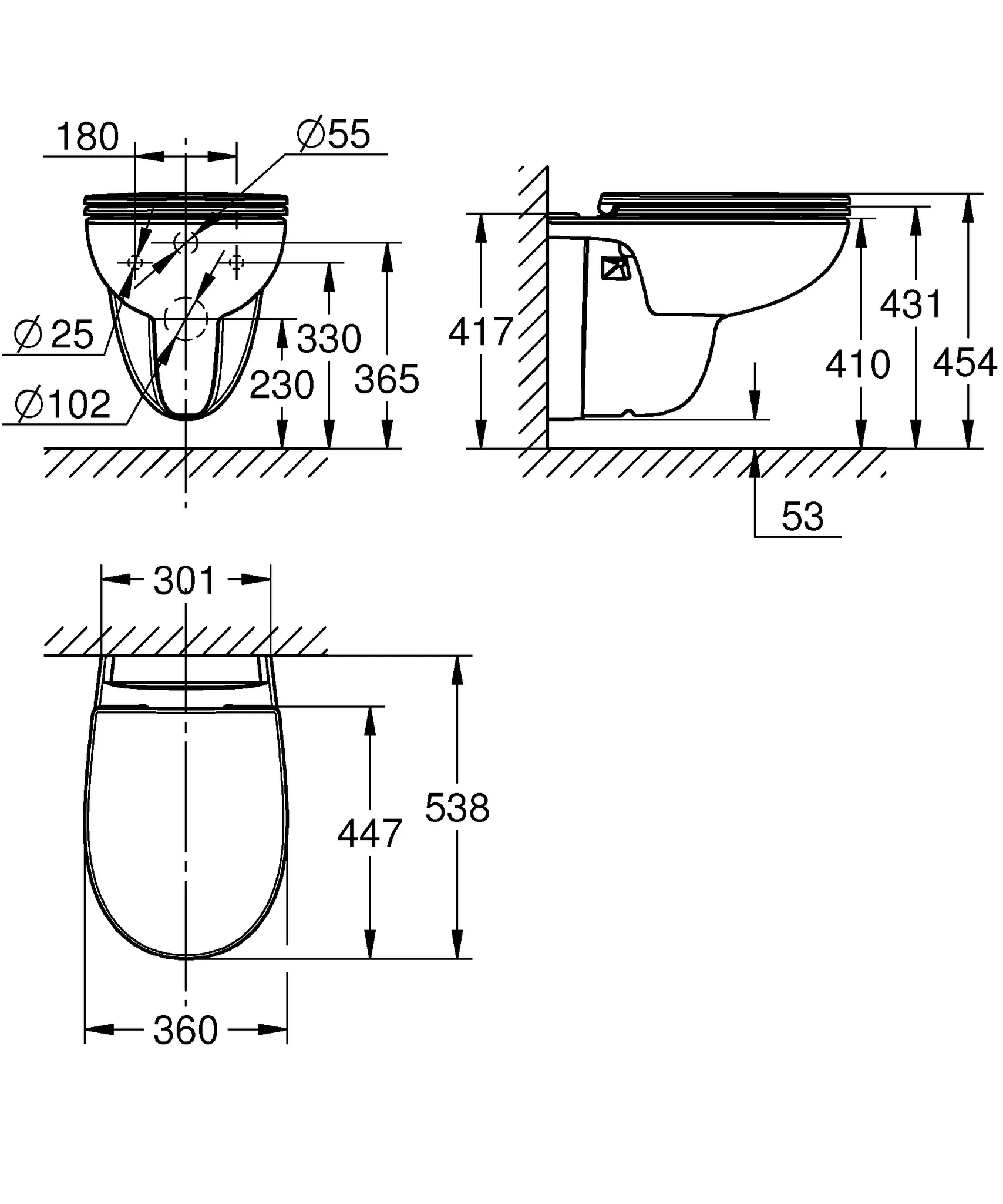 Grohe Wand-Tiefspül-WC Set Bau Keramik 112949, alpinweiß