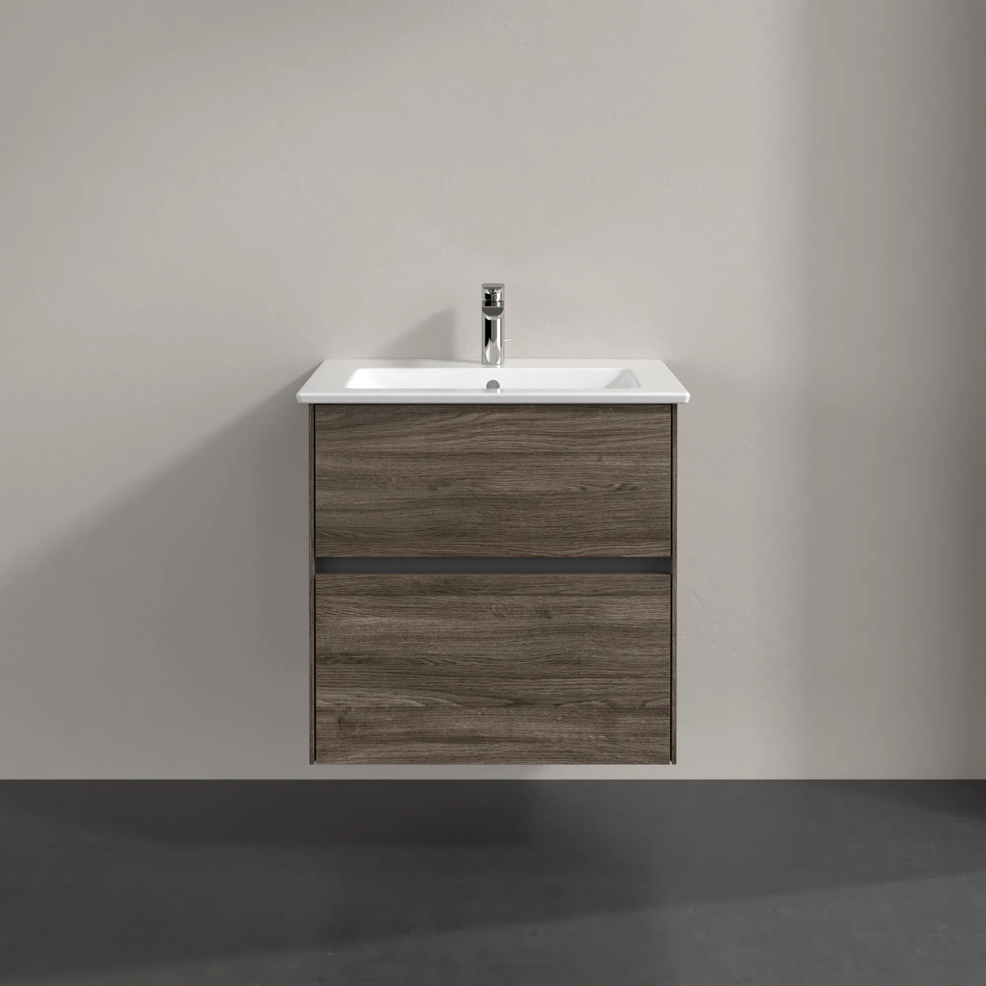 Villeroy & Boch Waschtischunterschrank „Collaro“ 611 × 610 × 480 mm Stone Oak, mit Beleuchtung, für Becken mittig