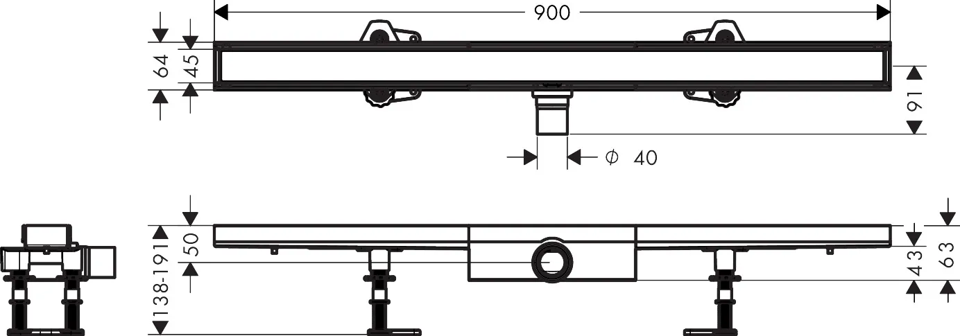 Hansgrohe RainDrain Compact Komplettset Duschrinne 900 befliesbar Hansgrohe RainDrain Compact Komplettset Duschrinne 900 befliesbar
