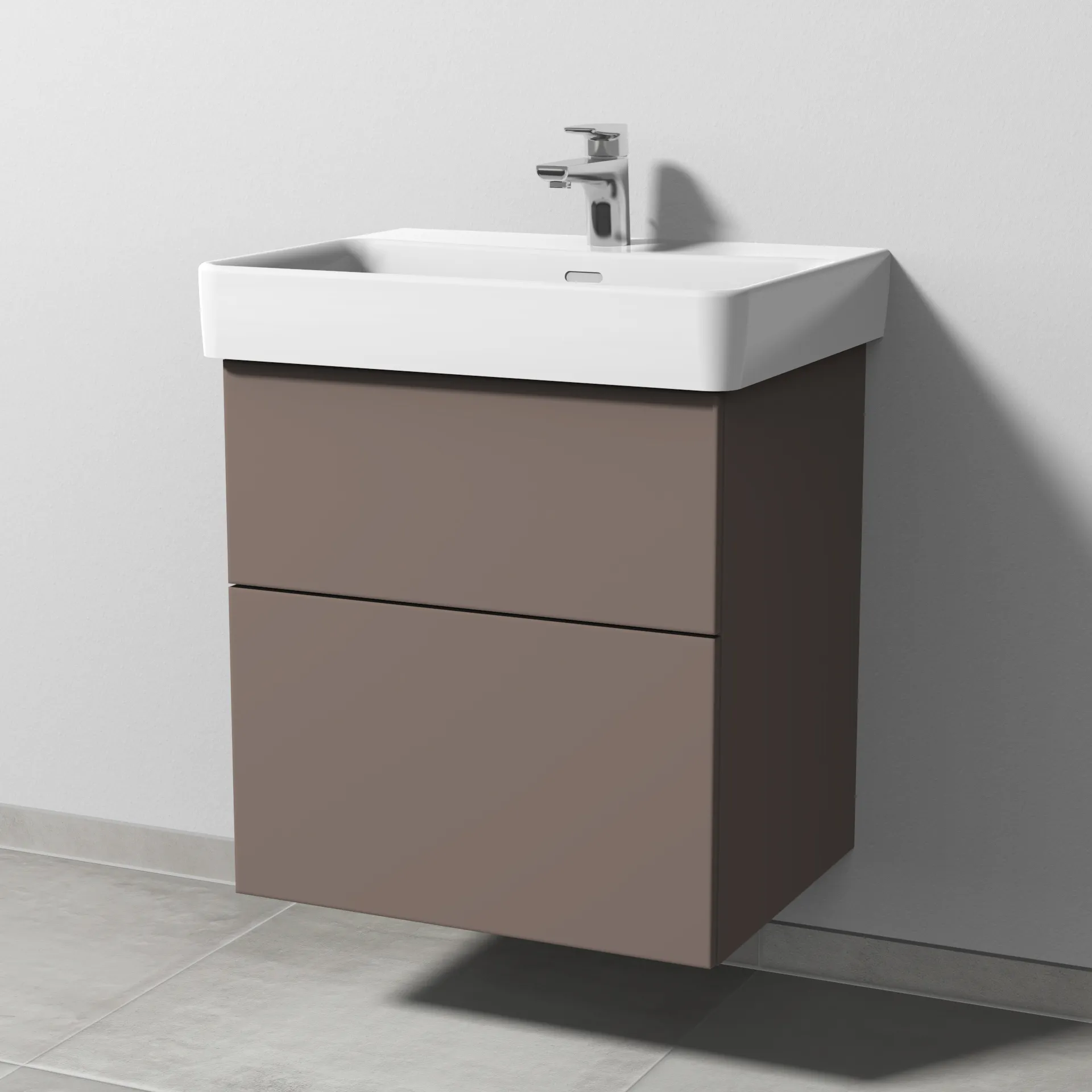 Sanipa Waschtischunterschrank „3way“ passend zu Keramik-Waschtische Pro S von Laufen 550 × 593 × 437 mm in Taupe (matt), Becken mittig