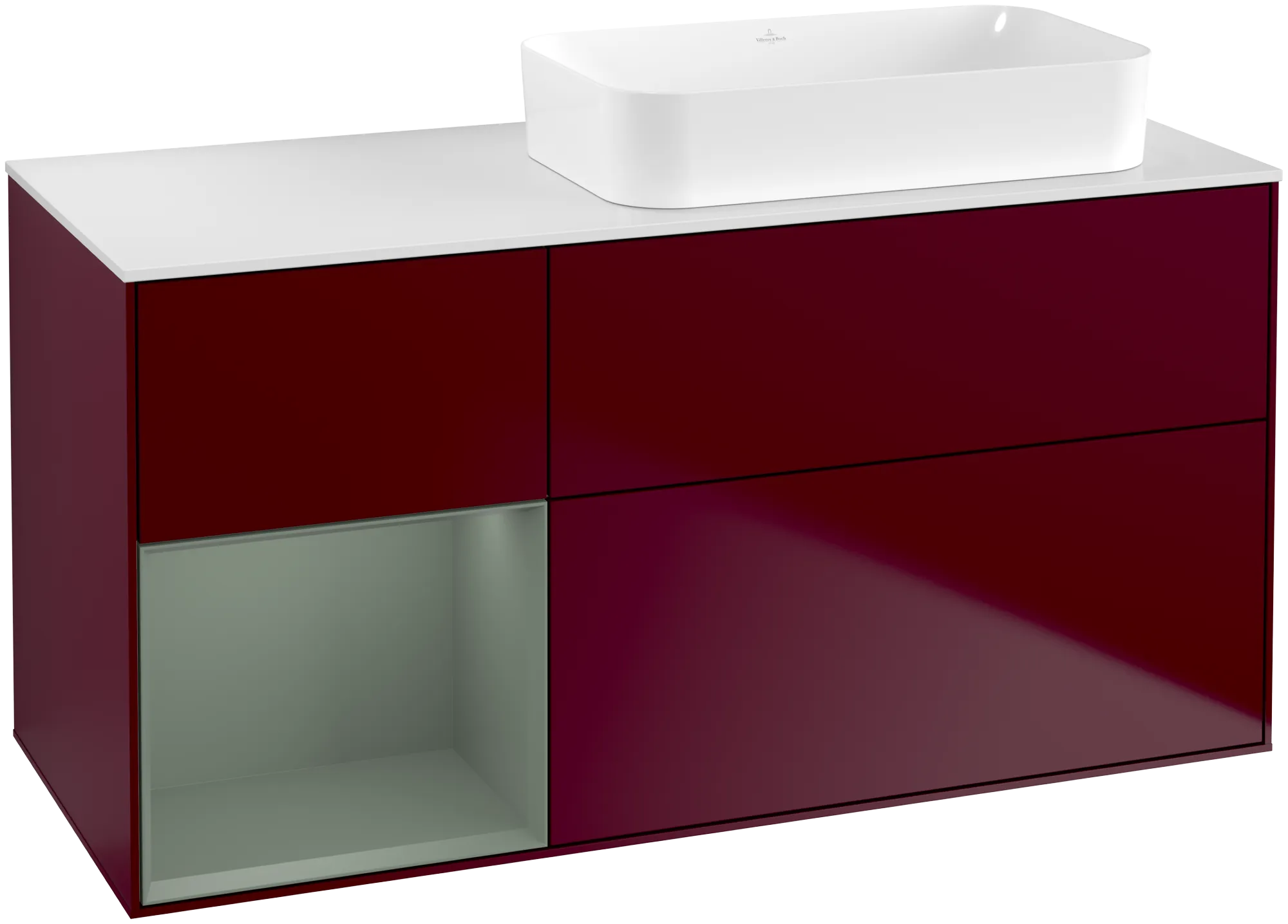 Villeroy & Boch Waschbeckenunterschrank Finion F68, 1200x603x501mm, mit Beleuchtung, 3 Auszüge, Waschbecken rechts