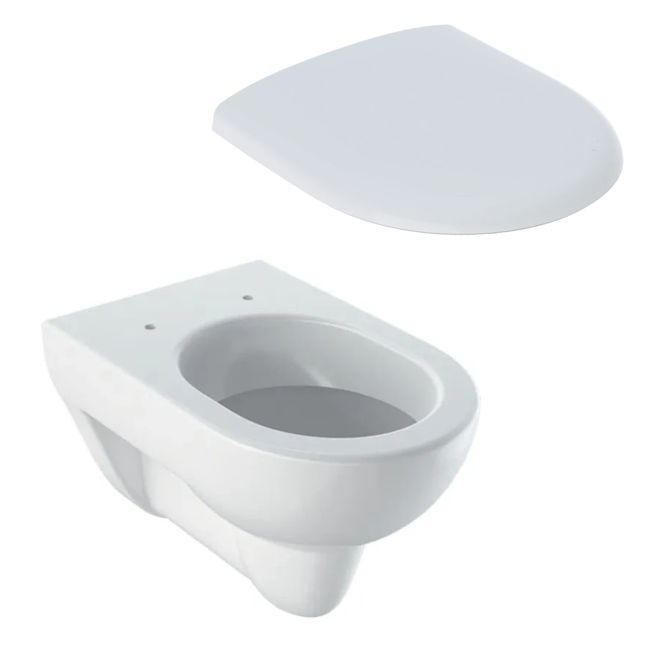 Set Wand-Tiefspül-WC „Renova“ 35,5 × 34 × 54 cm, mit Spülrand mit WC-Sitz „Renova“, Befestigung von oben, Soft Closing