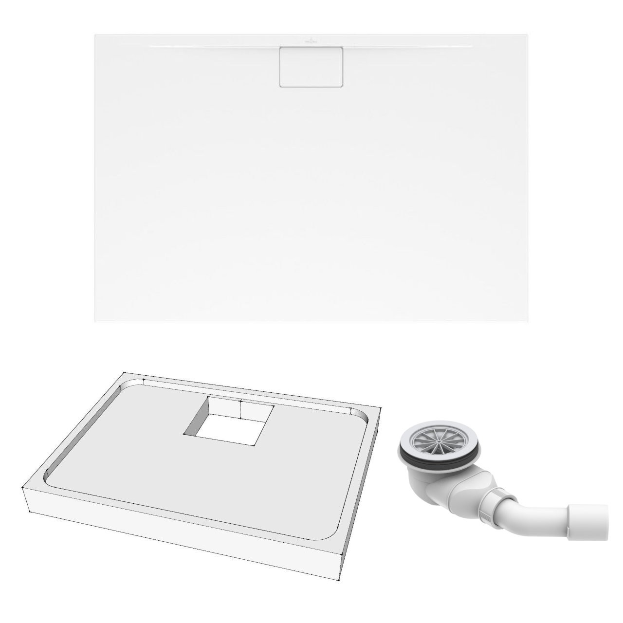 Villeroy & Boch Duschwanne inkl. Wannenträger und Ablaufgarnitur „Architectura MetalRim“ 140 × 90 cm