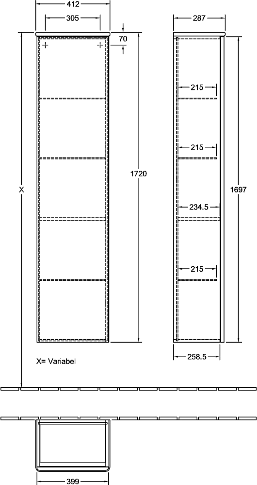 Villeroy & Boch Hochschrank „Antao“ 41,4 × 171,9 × 28,7 cm Anschlag links, ohne Beleuchtung