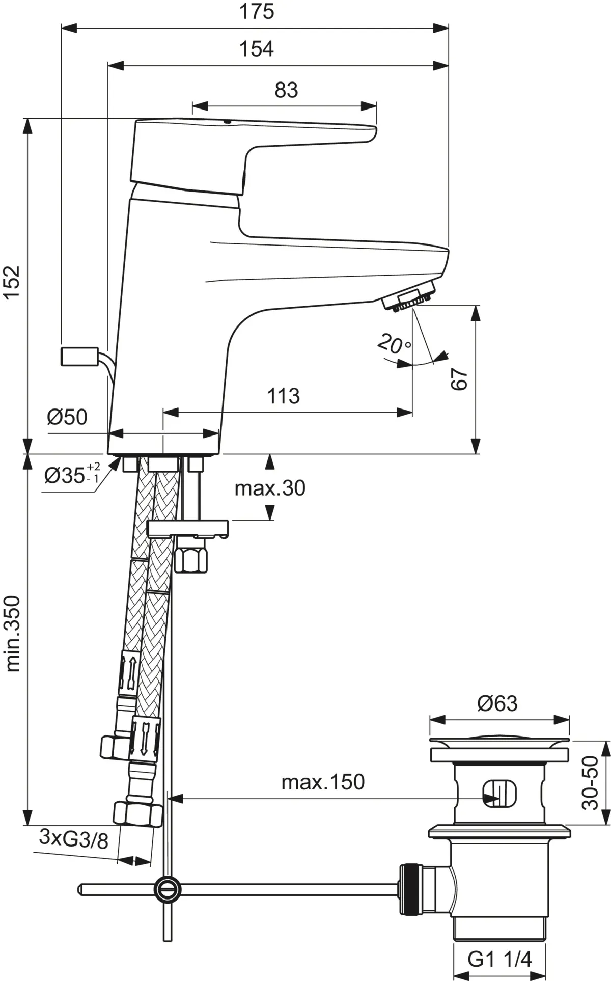 Waschtischarmatur Connect Blue, Niederdruck, mit Ablaufgarnitur, Ausladung 112mm, Chrom Waschtischarmatur Connect Blue, Niederdruck, mit Ablaufgarnitur, Ausladung 112mm, Chrom
