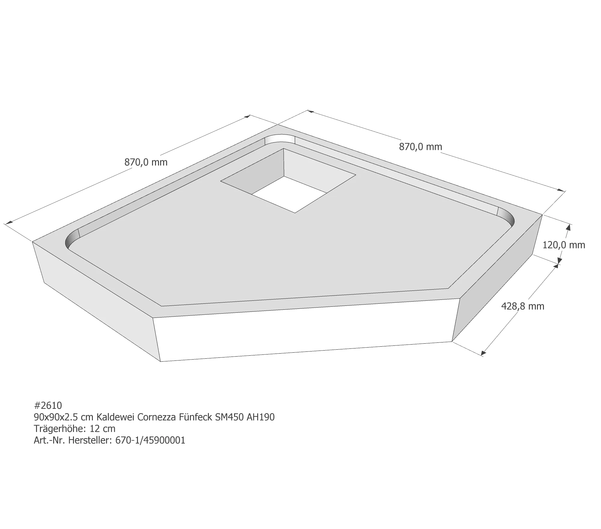 Duschwannenträger für Kaldewei Cornezza 90 × 90 × 2,5 cm
