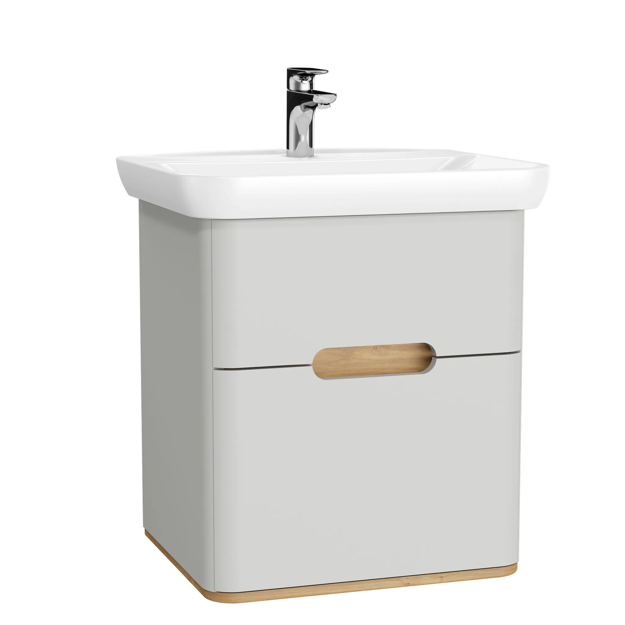 Sento Set 63 cm Waschtisch + Unterschrank 2 Laden Hellgrau Matt