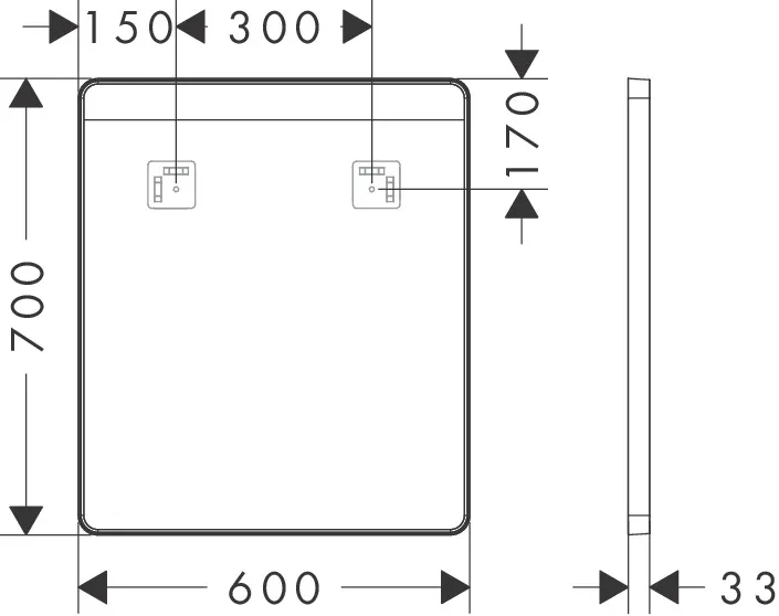 Hansgrohe Xarita Lite Q Spiegel mit horizontaler LED-Beleuchtung, Mattschwarz, 600⁄30