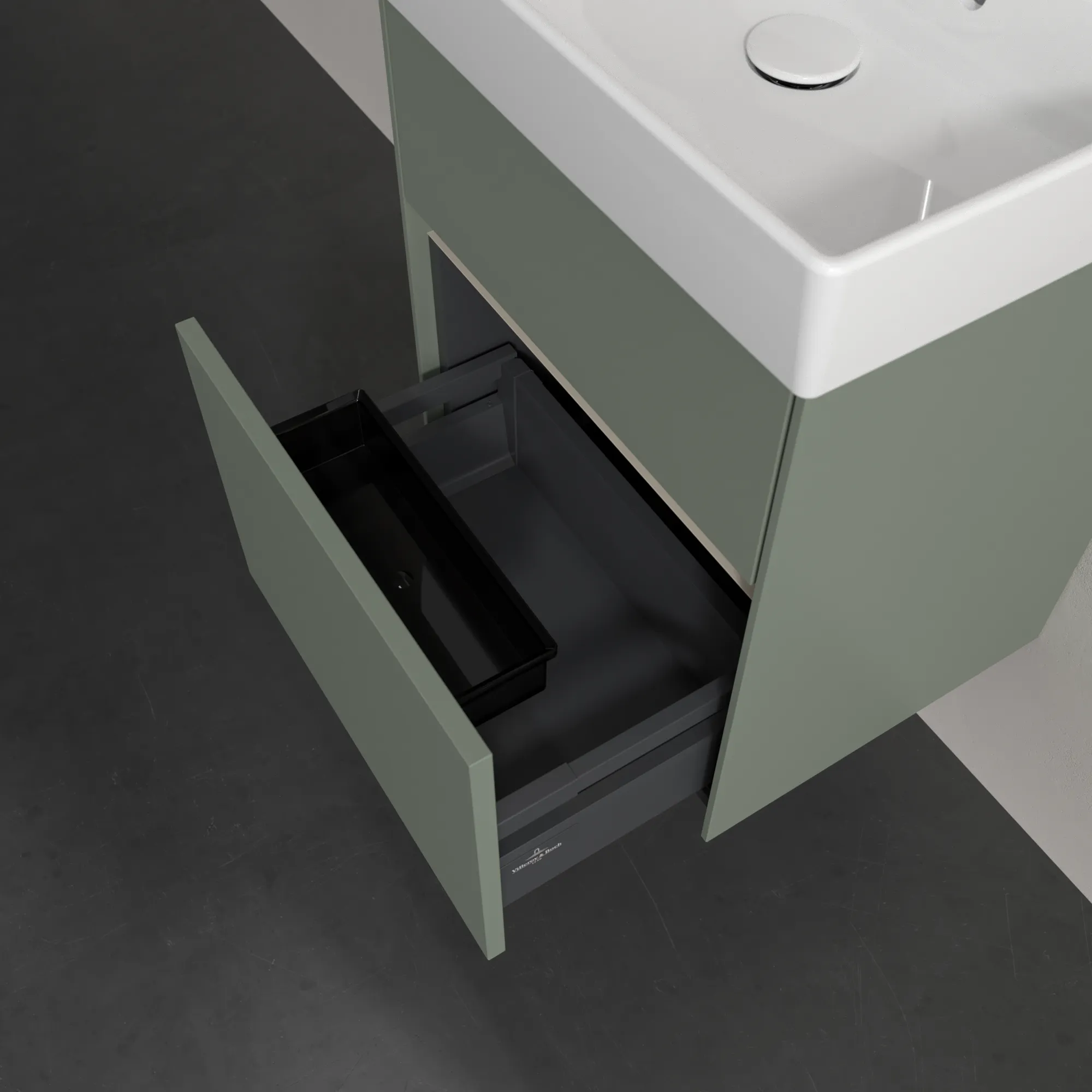 Villeroy & Boch Waschbeckenunterschrank Collaro C00600, Soft Green, 460x374 mm, Höhe 546 mm, mit Absenkautomatik und integrierten Aluminiumgriffen Villeroy & Boch Waschbeckenunterschrank Collaro C00600, Soft Green, 460x374 mm, Höhe 546 mm, mit Absenkautomatik und integrierten Aluminiumgriffen