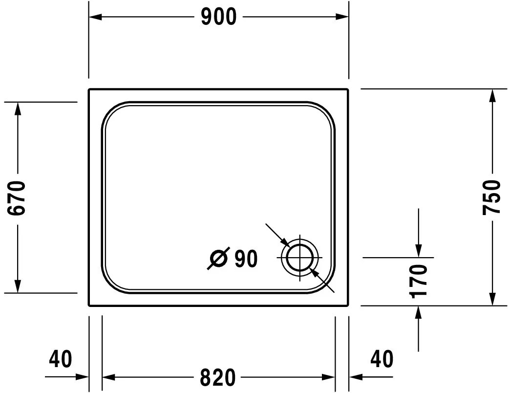 Duravit rechteck Duschwanne „D-Code“ 90 × 75 cm 
