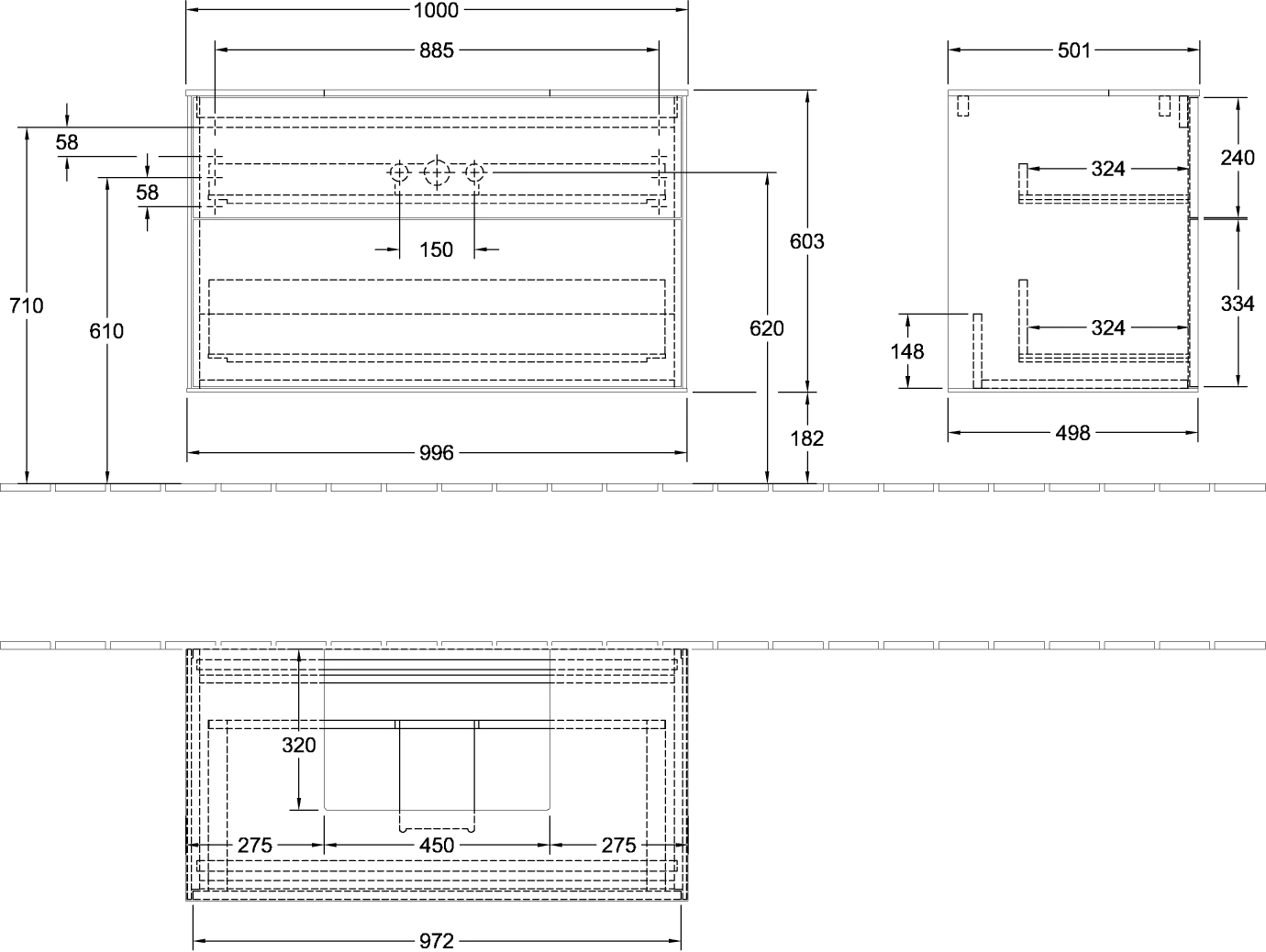 Villeroy & Boch Finion Waschbeckenunterschrank F10, 1000 x 603 x 501 mm Villeroy & Boch Finion Waschbeckenunterschrank F10, 1000 x 603 x 501 mm
