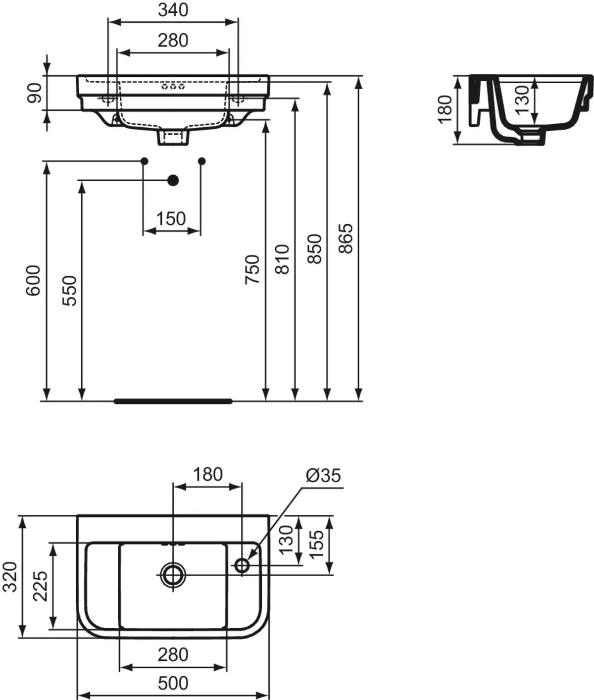 Waschbecken „Calla“ 50 × 32 × 18 cm, Hahnlochposition rechts Waschbecken „Calla“ 50 × 32 × 18 cm, Hahnlochposition rechts