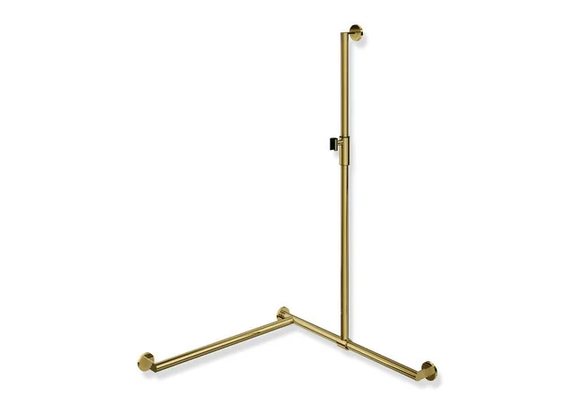 HEWI Duschhandlauf System 900, PVD-beschichtet in Gold glänzend, verschiebbare Brausehalterstange, 1250 mm senkrecht, 765 mm waagerecht (Eckmontage), Durchmesser 32 mm, Ausführung links