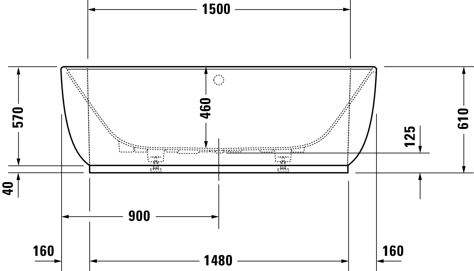 Duravit Whirlwanne „Luv“ vorwand oval 180 × 95 cm, mittig