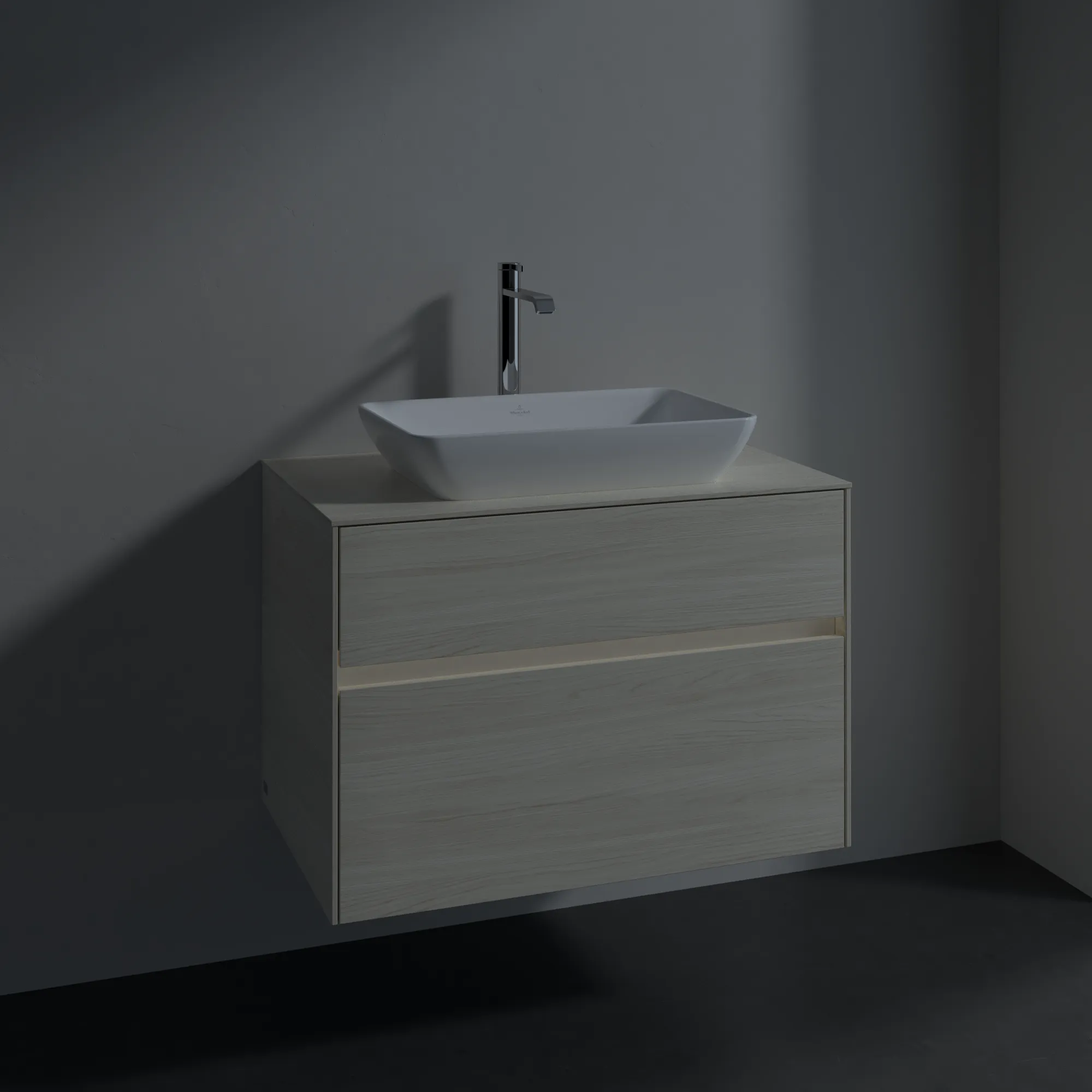Villeroy & Boch Waschbeckenunterschrank Collaro C108B0, Eckig White Oak, 800x548x500mm, mit Beleuchtung und SoftClosing, 2 Auszüge