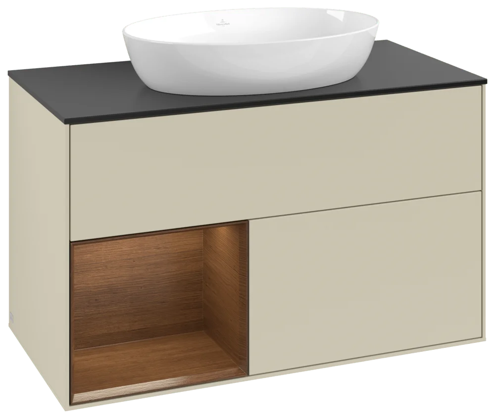 Villeroy & Boch Finion FA1 Waschbeckenunterschrank 1000x603x501mm Silk Grey Matt Lacquer / Walnut Veneer / Glass Black Matt