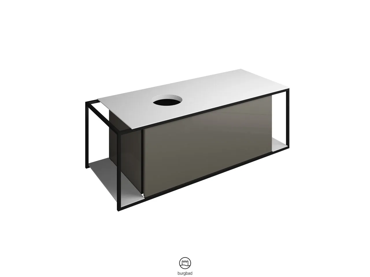 Waschtischunterschrank Junit SFRI120 von burgbad – weiß, 485 mm tief, 1.200 mm breit, 395 mm hoch, mit Alurahmen Schwarz eloxiert Waschtischunterschrank Junit SFRI120 von burgbad – weiß, 485 mm tief, 1.200 mm breit, 395 mm hoch, mit Alurahmen Schwarz eloxiert