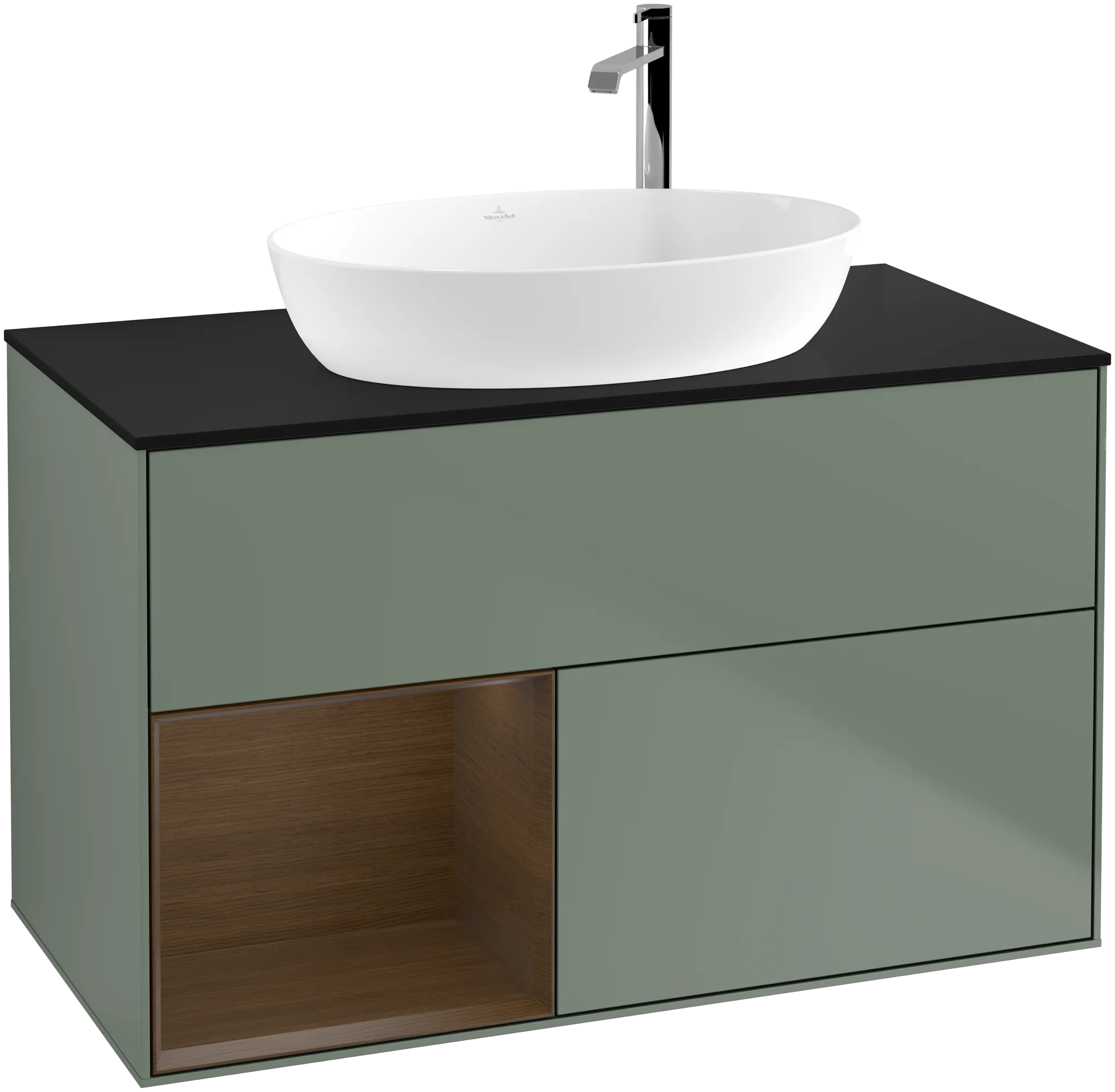 Villeroy & Boch Finion Waschbeckenunterschrank G89 1000x603x501mm Olive Matt Lacquer/Walnut Veneer/Glass Black Matt