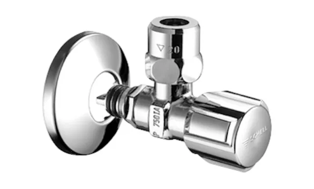 Eckventil mit Regulierfunktion QUICK COMFORT, Stecktechnik QUICK, COMFORT-Griff, Schubrosette Ø 54 mm, Stecktechnik QUICK DN 15, Ø 10 mm (DN 10 G 3/8 AG), chrom