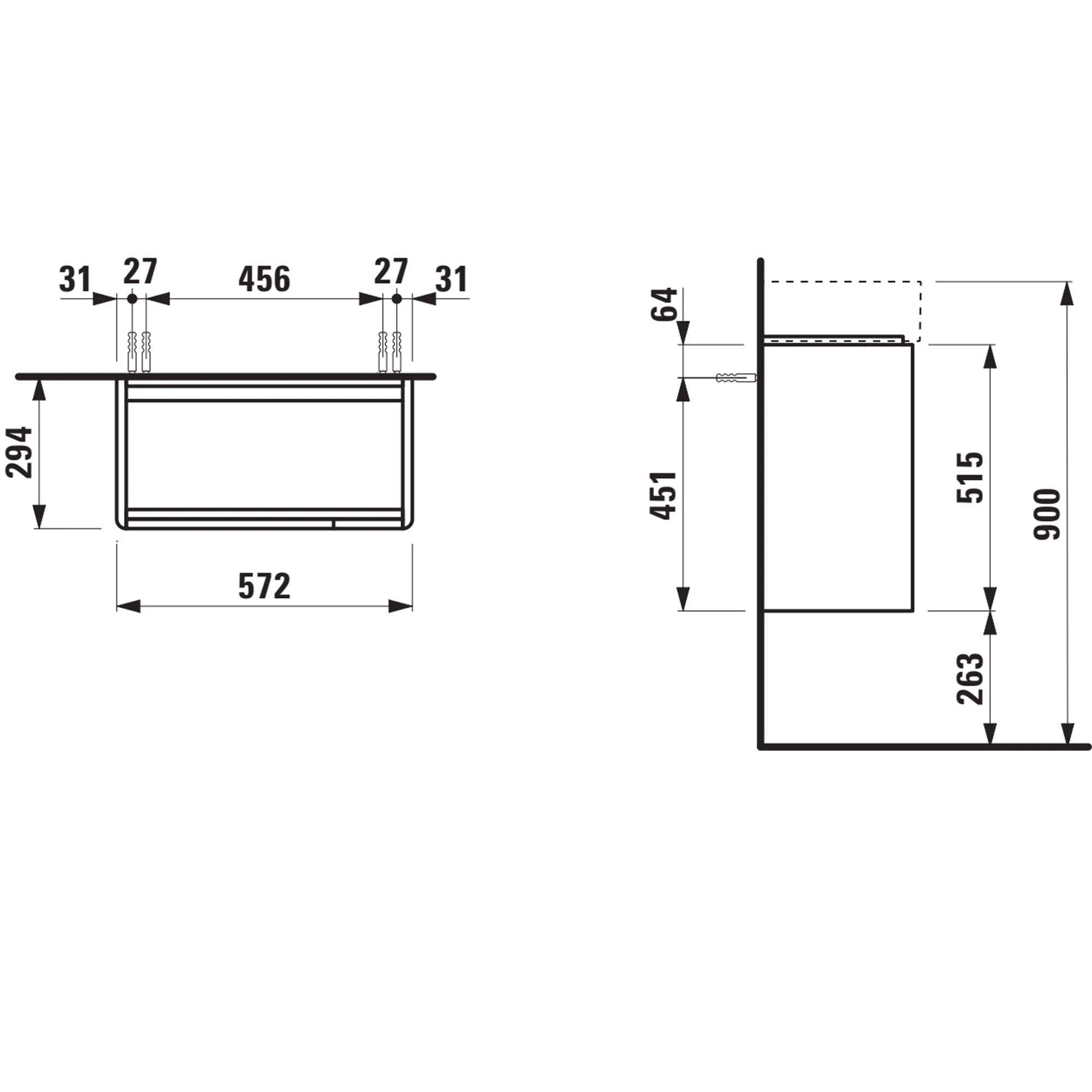 Waschtischunterbau BASE 2.0 für VAL 294x572x515 2 Türen mit Griffmulde links für Waschtisch H815285 weiß matt