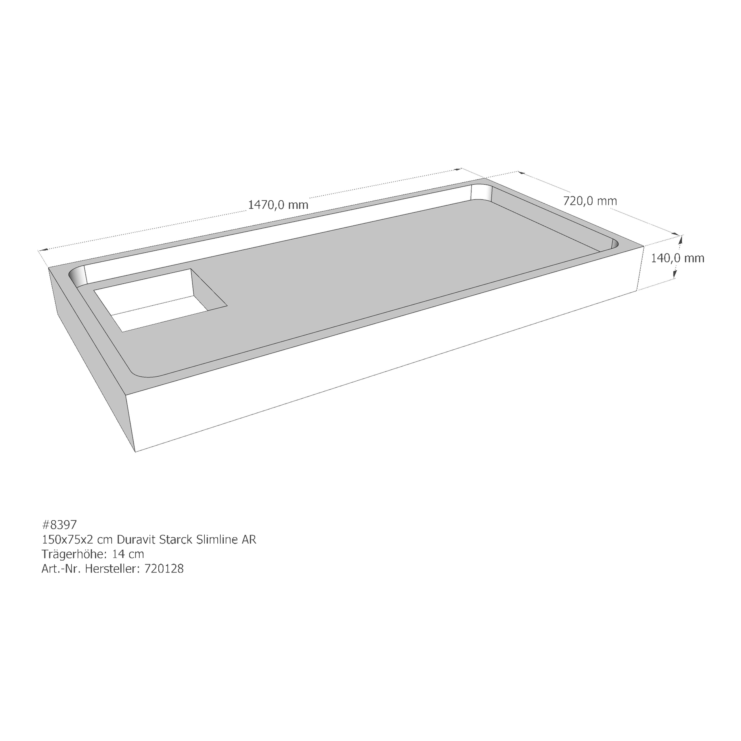 Duschwannenträger für Duravit Starck Slimline 150 × 75 × 2 cm Duschwannenträger für Duravit Starck Slimline 150 × 75 × 2 cm