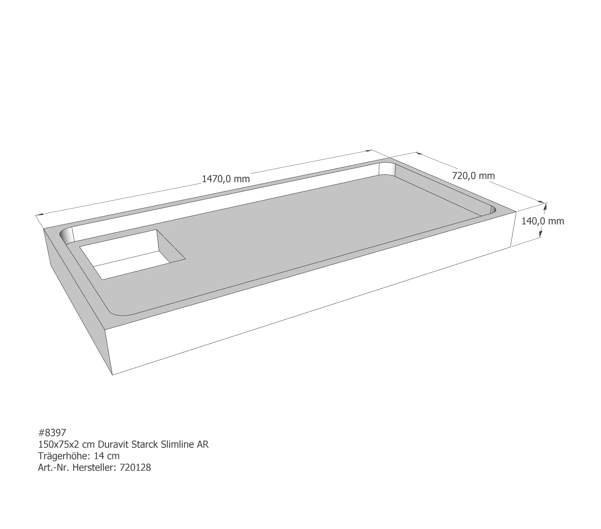 Duschwannenträger für Duravit Starck Slimline 150 × 75 × 2 cm Duschwannenträger für Duravit Starck Slimline 150 × 75 × 2 cm