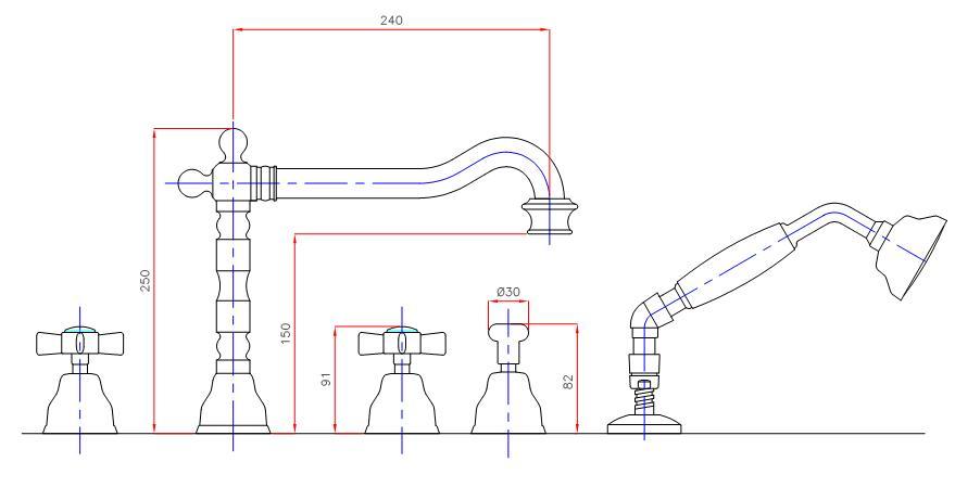 5-Loch Wannenfüll- und Brausebatterie AqvaRetro II - Ausladung 230 mm - inkl. Sicht- und Funktionsteilen - Umstellung - inkl. Brausegarnitur - keramischen Innenoberteile 90° - chrom Passende Montageplatten finden Sie auf Seite 151! 5-Loch Wannenfüll- und Brausebatterie AqvaRetro II - Ausladung 230 mm - inkl. Sicht- und Funktionsteilen - Umstellung - inkl. Brausegarnitur - keramischen Innenoberteile 90° - chrom Passende Montageplatten finden Sie auf Seite 151!