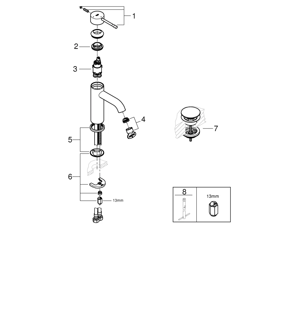 Einhand-Waschtischbatterie Essence 24179_1, S-Size, Einlochmontage, Mittelstellung kalt, glatter Körper mit Push-open Ablaufgarnitur, Professional Edition, chrom Einhand-Waschtischbatterie Essence 24179_1, S-Size, Einlochmontage, Mittelstellung kalt, glatter Körper mit Push-open Ablaufgarnitur, Professional Edition, chrom