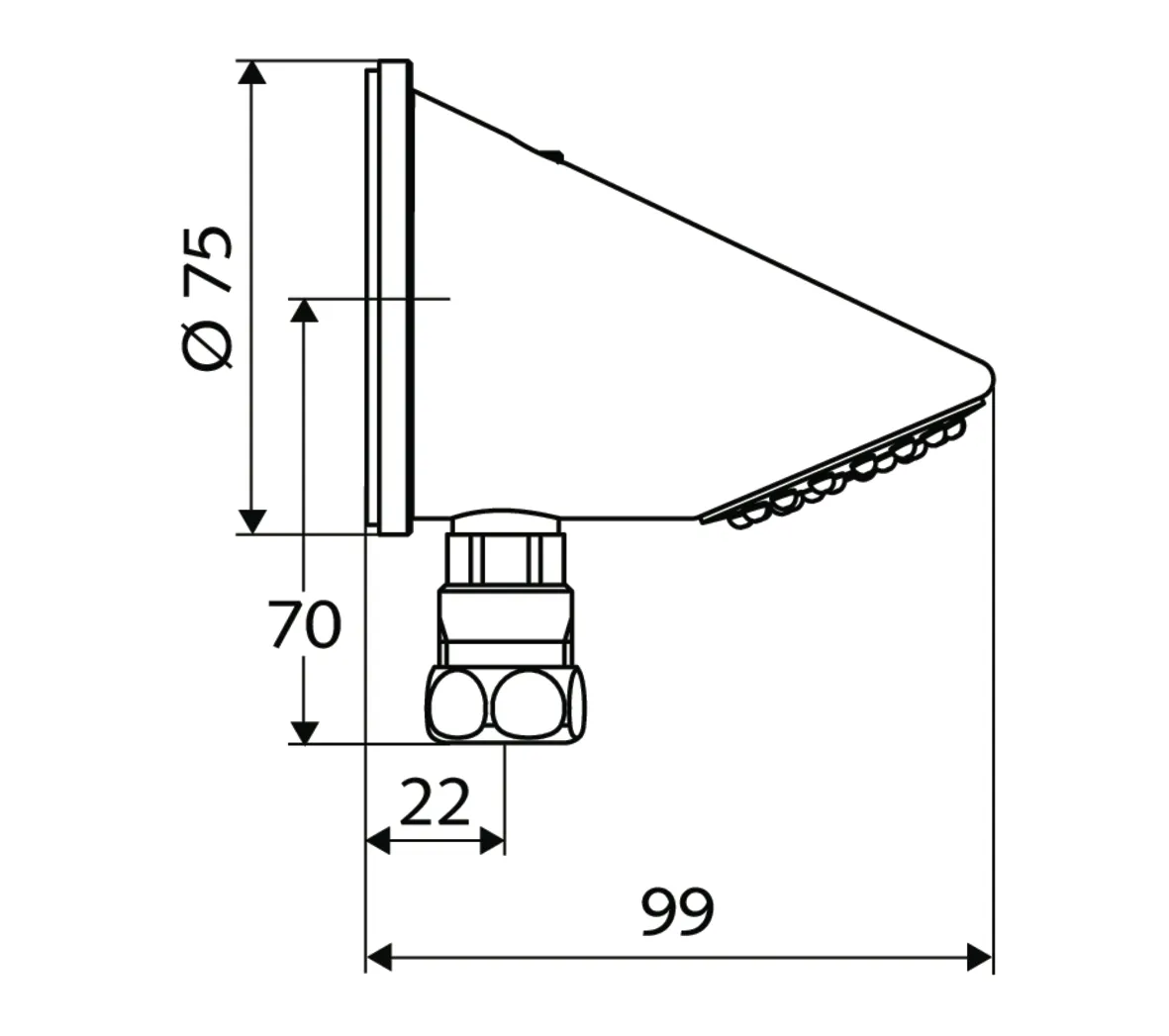 Aufputz-Duschkopf COMFORT, Duschkopf, Ø 15 (DN 15 G 1/2 AG), Neigungswinkel: 23 °, chrom