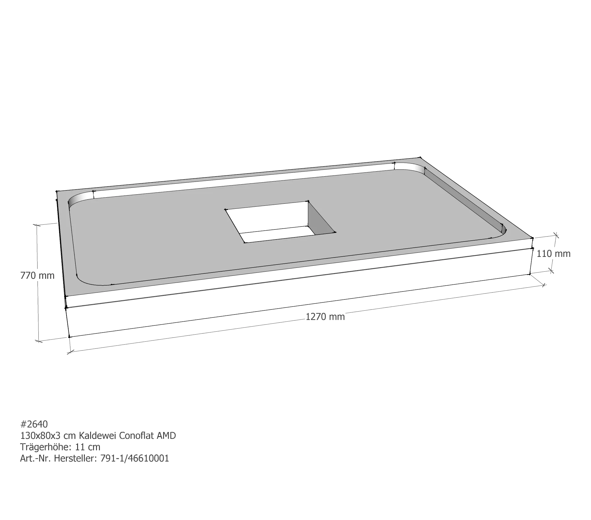 Duschwannenträger für Kaldewei Conoflat 130 × 80 × 2,3 cm Breite: 80 cm / Länge: 130 cm