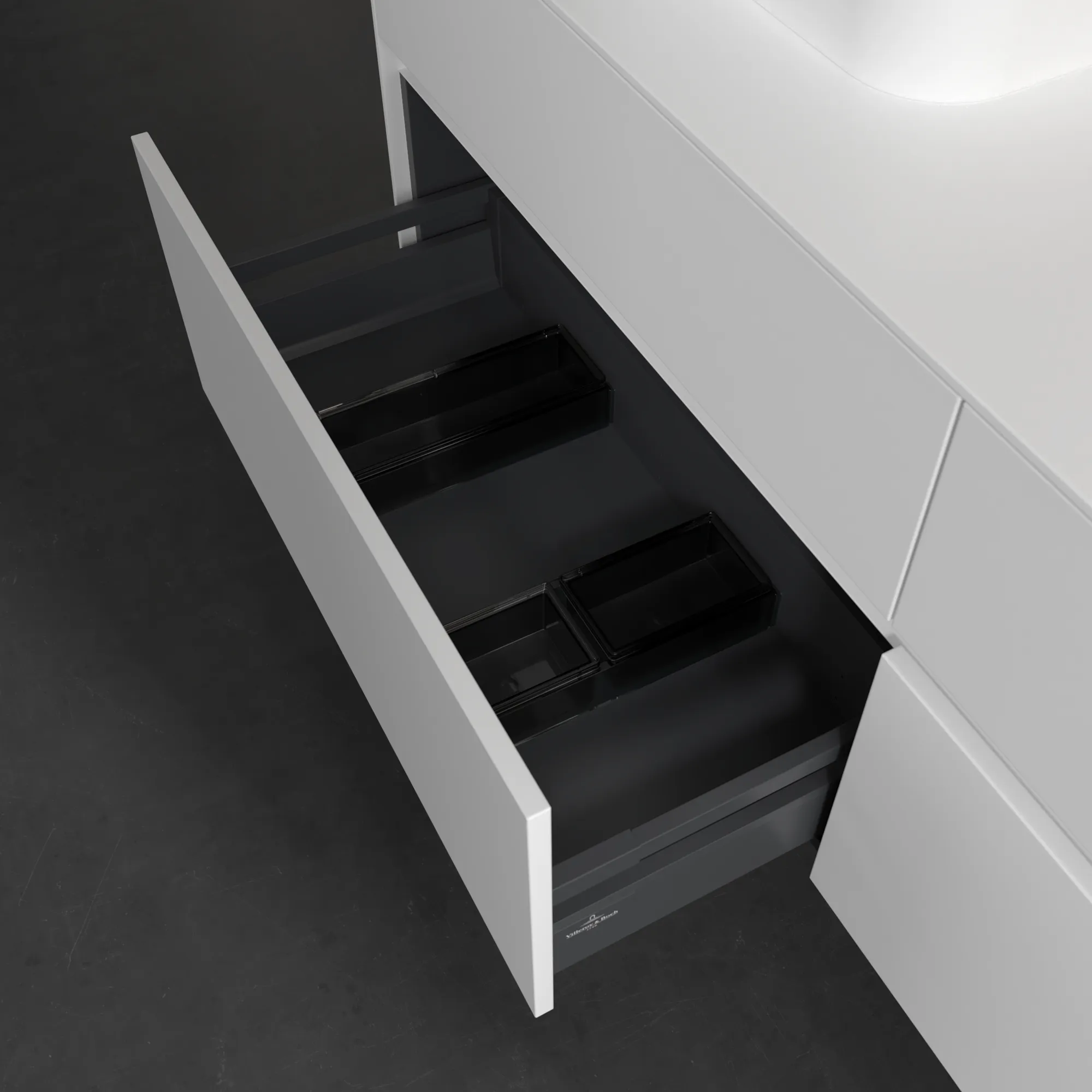 Villeroy & Boch Waschtischunterschrank „Collaro“ 1600 × 548 × 500 mm Weiß Matt, mit Beleuchtung, für links und rechts Villeroy & Boch Waschtischunterschrank „Collaro“ 1600 × 548 × 500 mm Weiß Matt, mit Beleuchtung, für links und rechts
