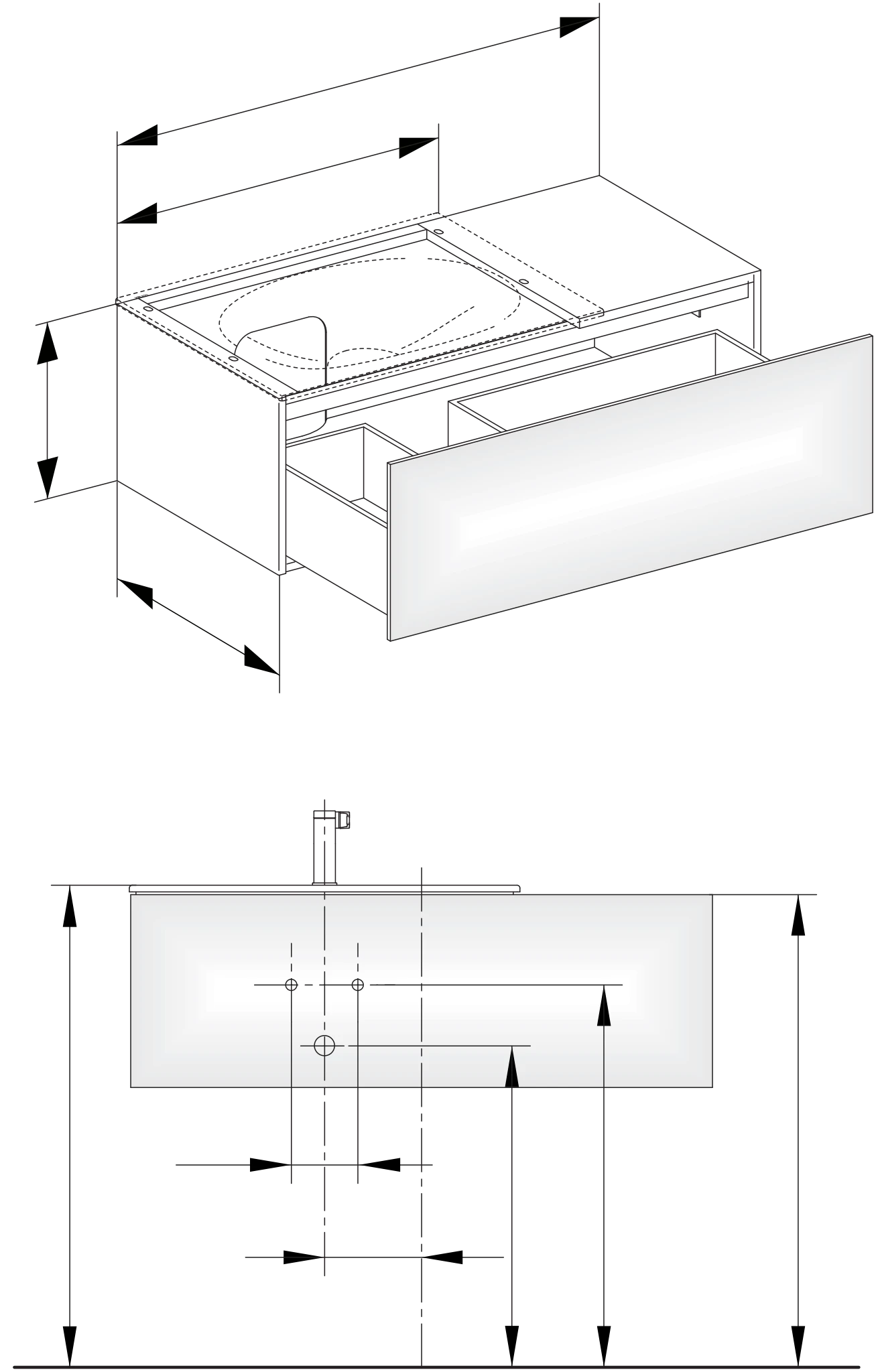 Edition 11 Waschtischunterbau mit Auszug u. Beleuchtung 1050 x 350 x 535 mm Eiche hell/Eiche hell WTU Edition 11 31153,1 Auszug, Bel., Eiche hell/Eiche hell