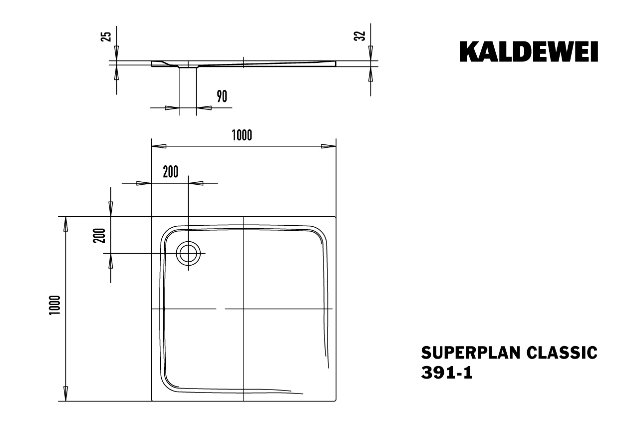 Kaldewei SUPERPLAN CLASSIC Duschfläche 1000x1000 mm, alpinweiß, bodengleich, Eckablauf, 25 mm tief Kaldewei SUPERPLAN CLASSIC Duschfläche 1000x1000 mm, alpinweiß, bodengleich, Eckablauf, 25 mm tief