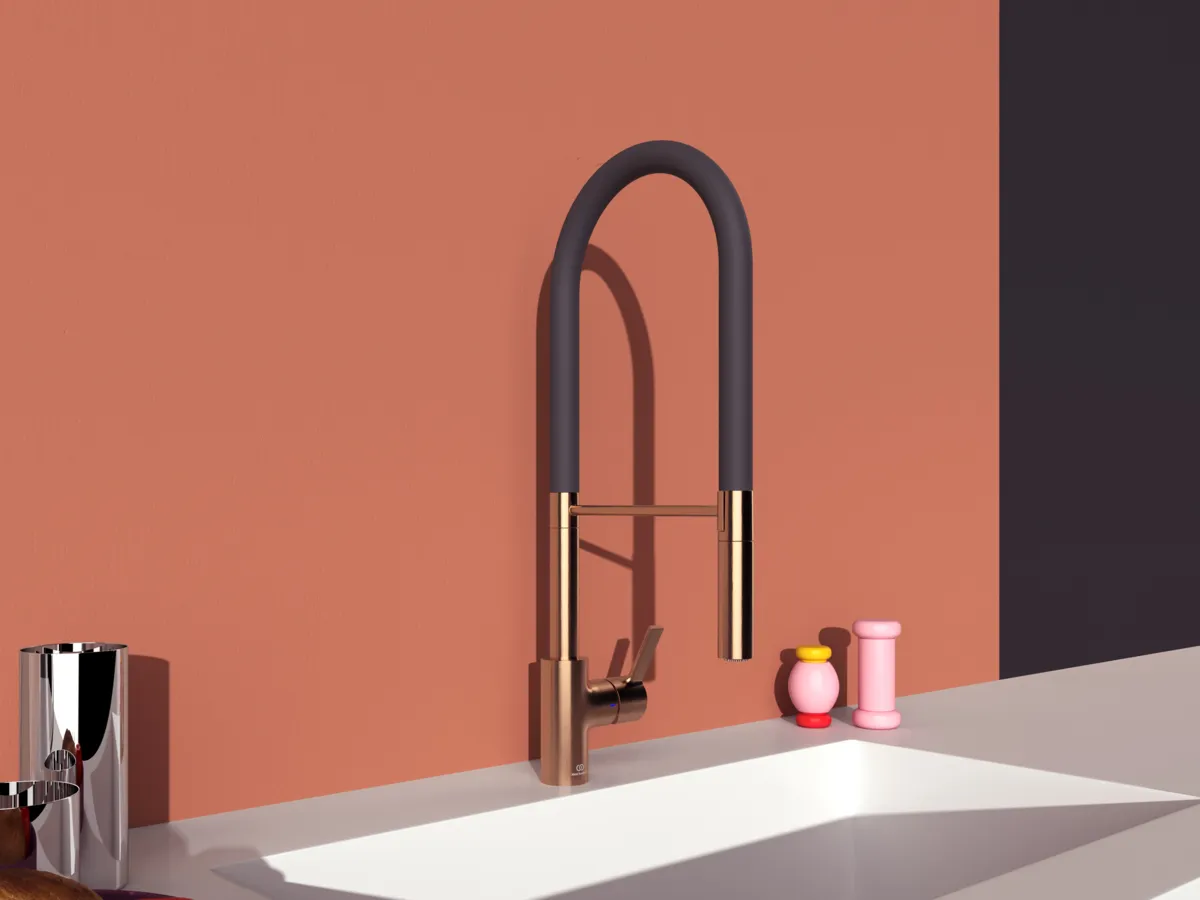 Küchenarmatur Gusto Ausladung 225mm Semi-Pro 2-Funktionsbrause Höhe 604mm Brushed Gold Küchenarmatur Gusto Ausladung 225mm Semi-Pro 2-Funktionsbrause Höhe 604mm Brushed Gold