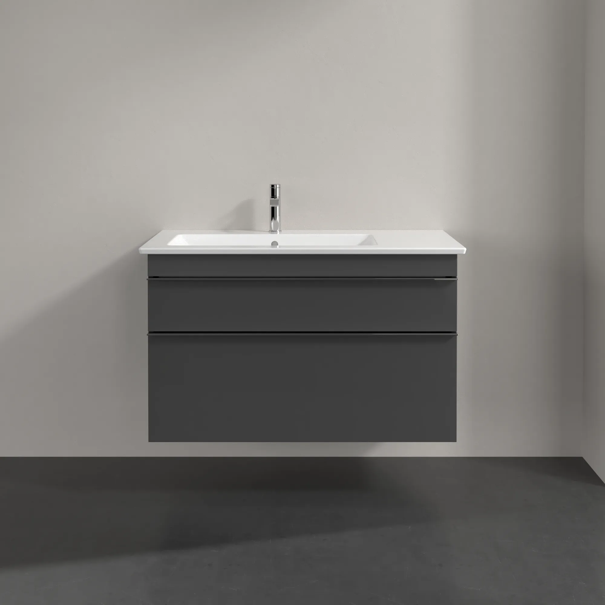 Villeroy & Boch Waschtischunterschrank „Venticello“ für Schrankwaschtisch 953 × 590 × 502 mm Glossy Grey, für Becken links Villeroy & Boch Waschtischunterschrank „Venticello“ für Schrankwaschtisch 953 × 590 × 502 mm Glossy Grey, für Becken links