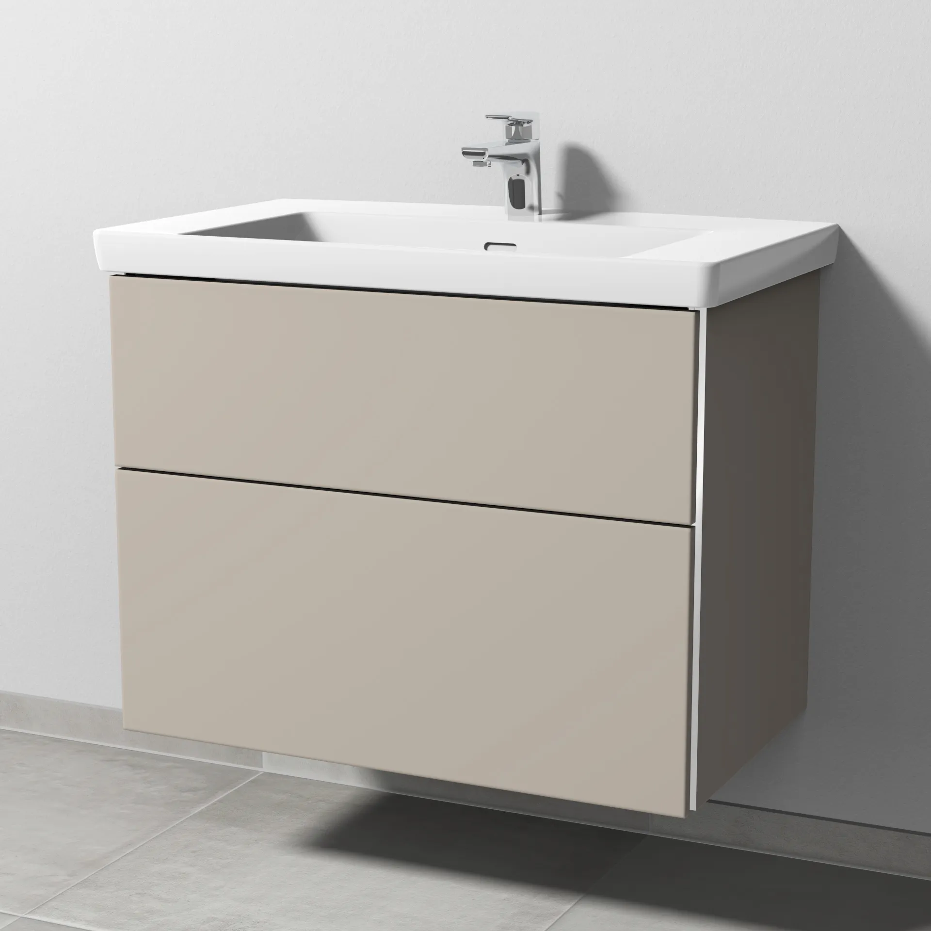 Sanipa Waschtischunterschrank „3way“ 755 × 588 × 462 mm in Kaschmir (matt), mit Hahnlochbohrung, Becken mittig